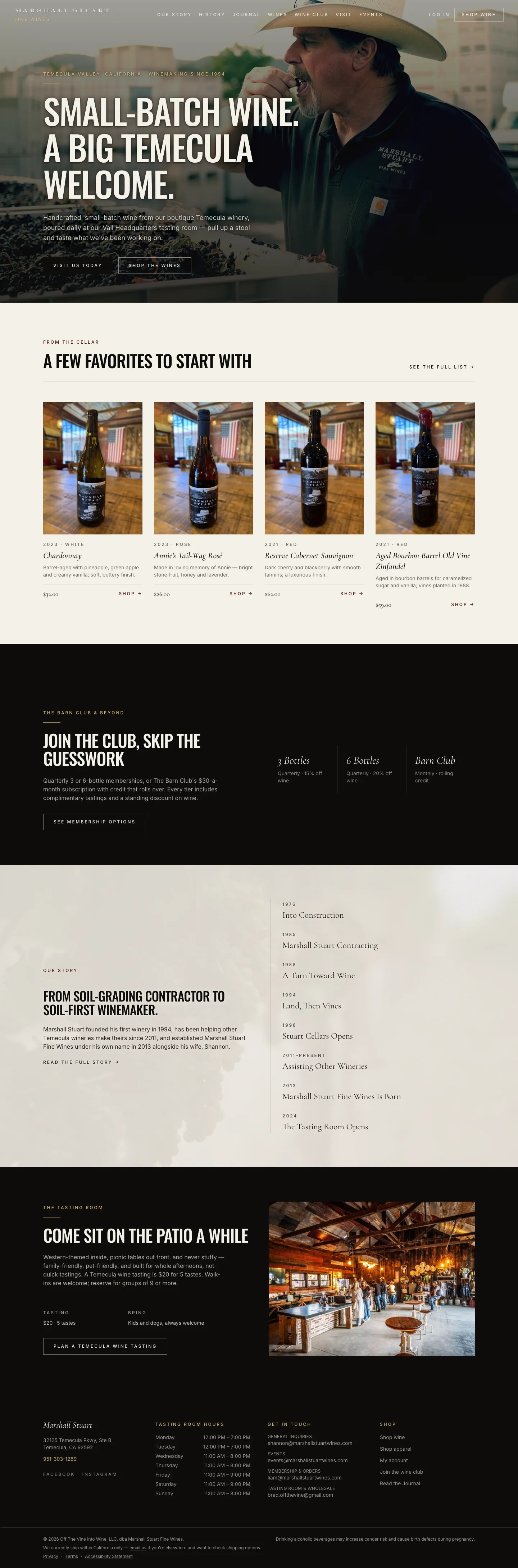 Full Marshall Stuart Fine Wines homepage on desktop