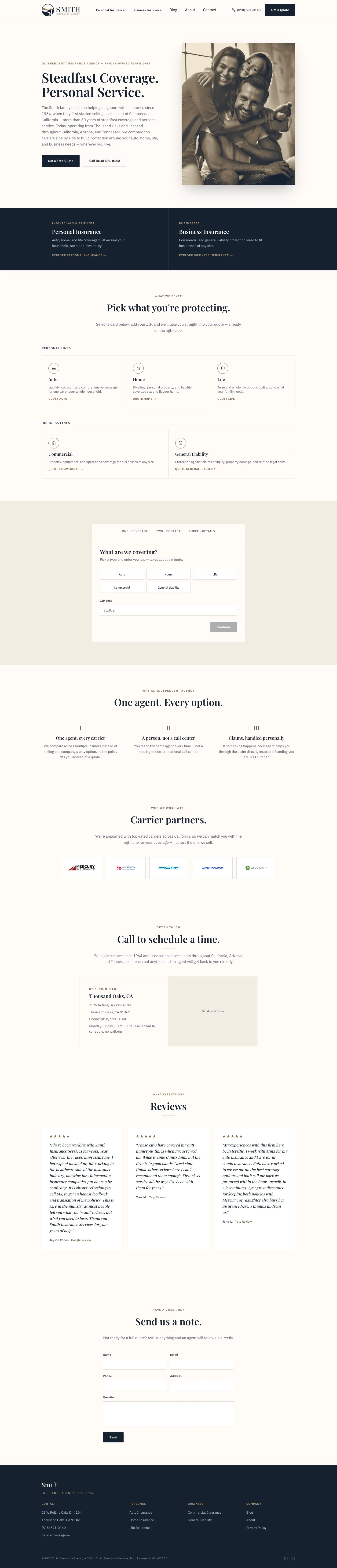 Full Smith Insurance Agency homepage on desktop