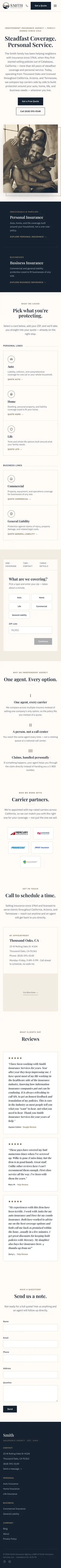 Smith Insurance Agency website, full phone page