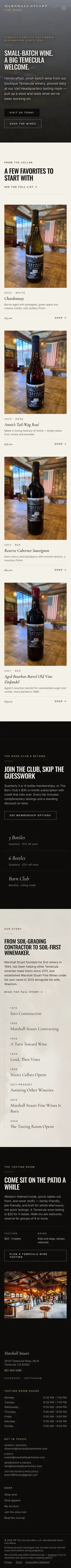 Marshall Stuart Fine Wines website, full phone page