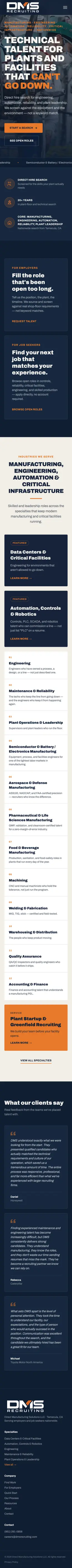 DMS Recruiting website, full phone page
