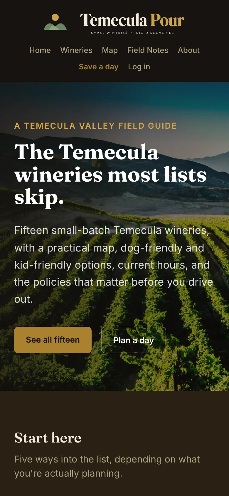 Temecula Pour homepage on a phone