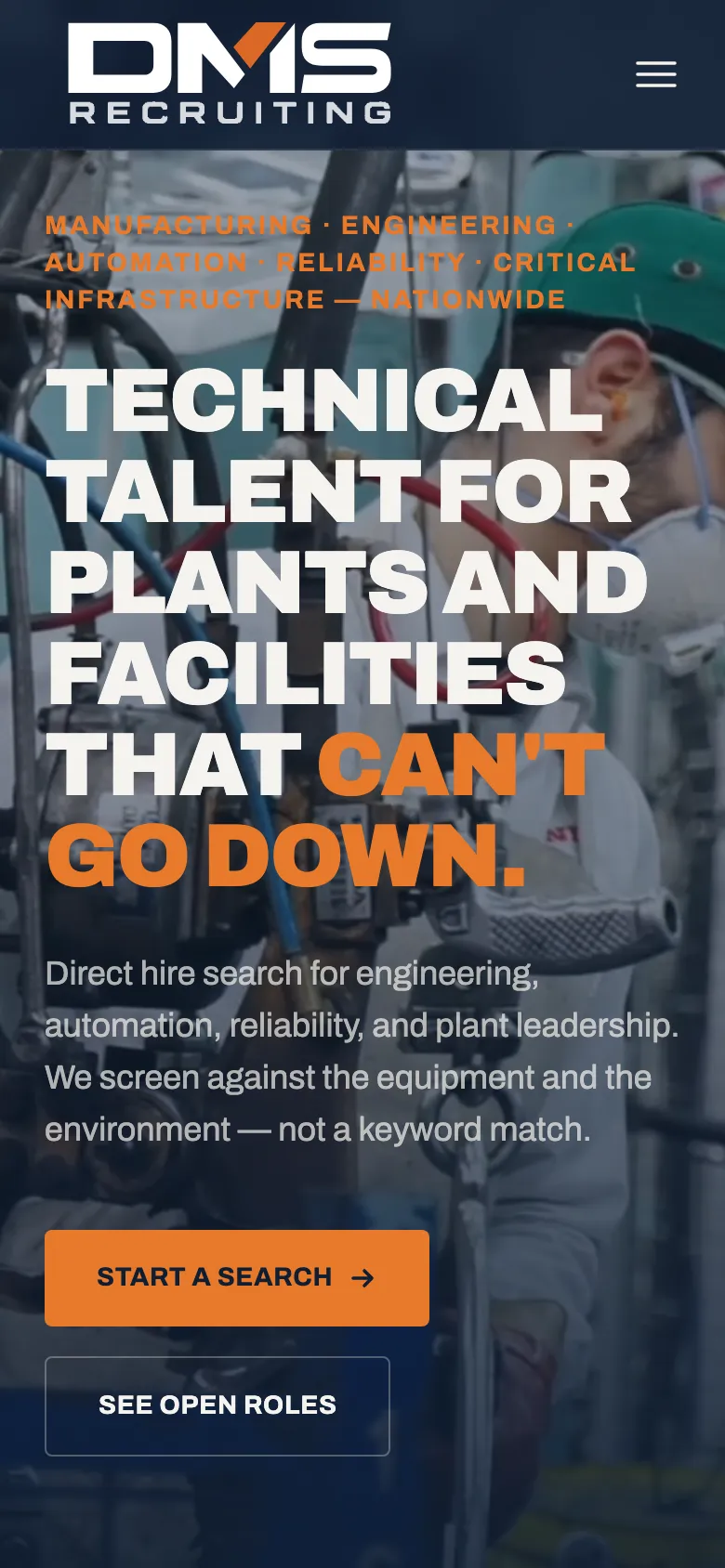 DMS Recruiting homepage on a phone