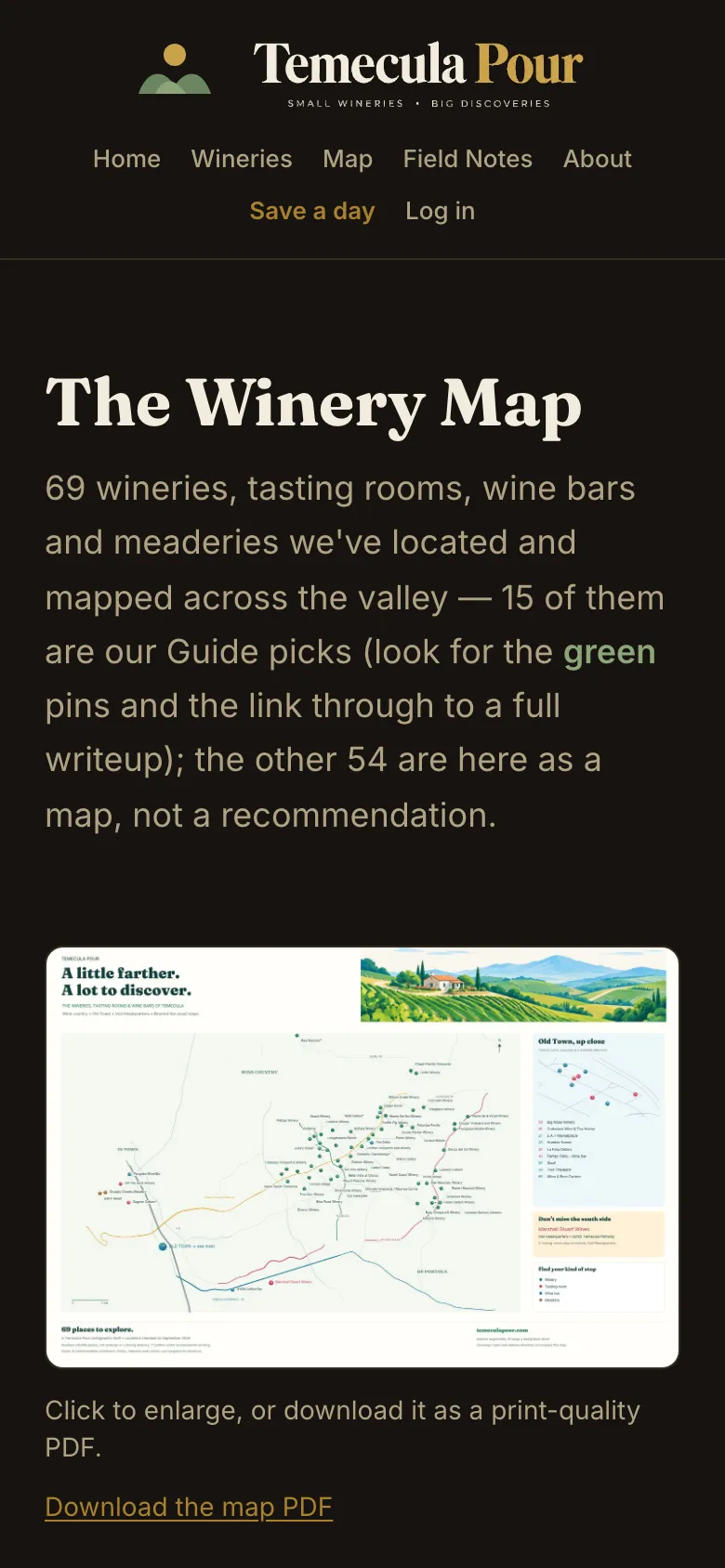 Temecula Pour winery map on a phone