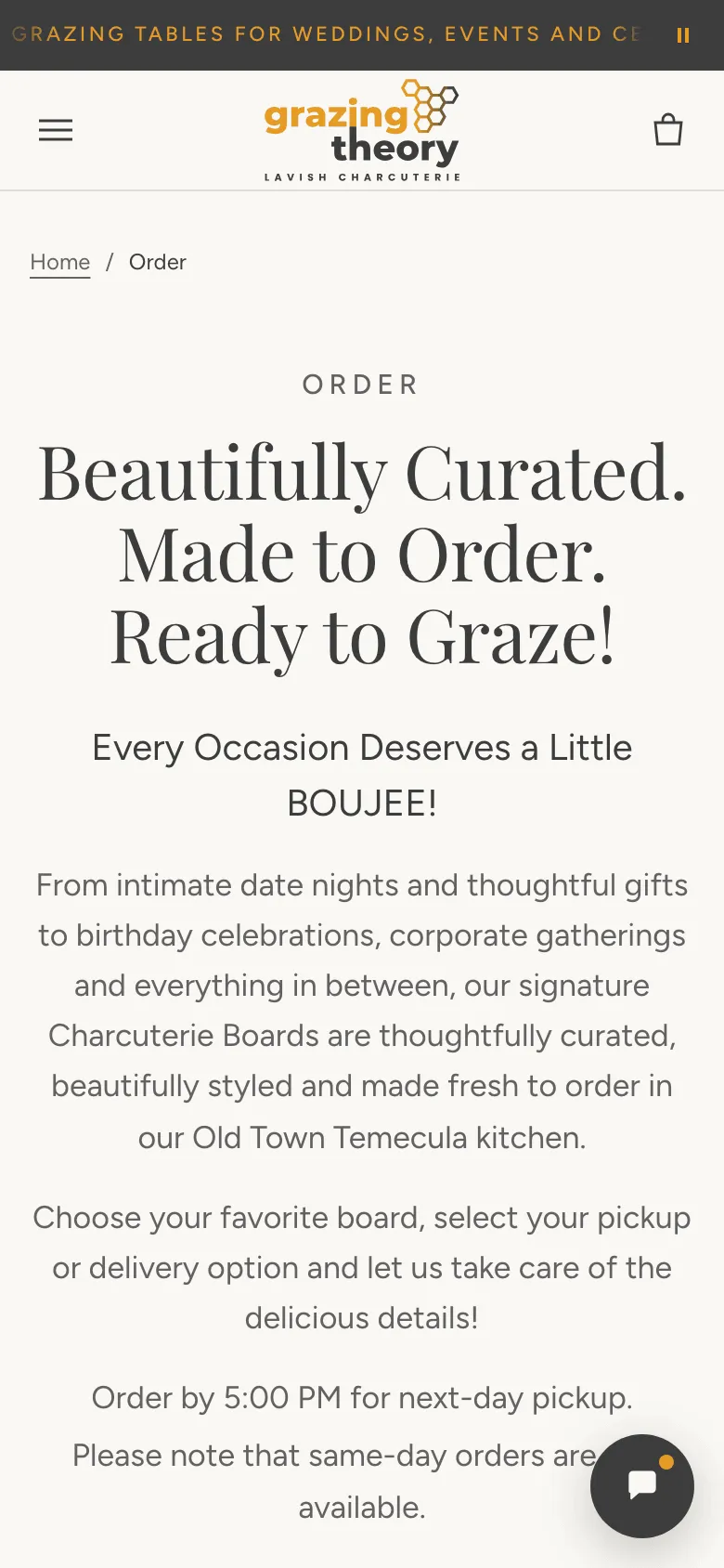 The Grazing Theory online menu on a phone