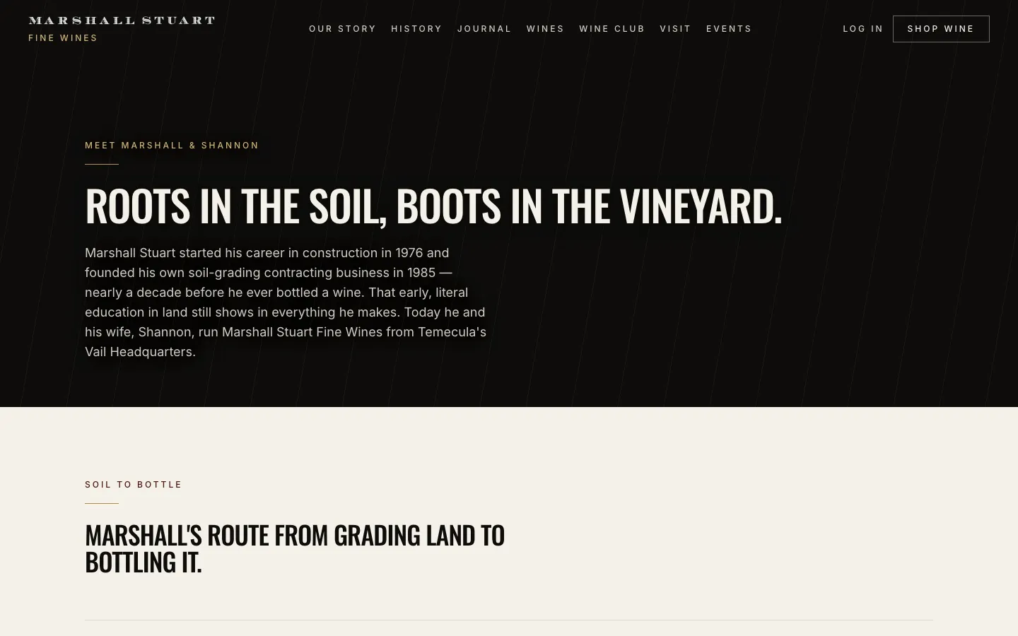 Marshall Stuart Our Story page on desktop, introducing the founders