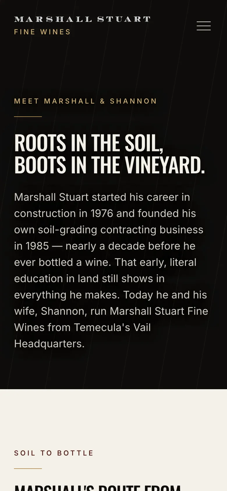 Marshall Stuart Our Story page on a phone