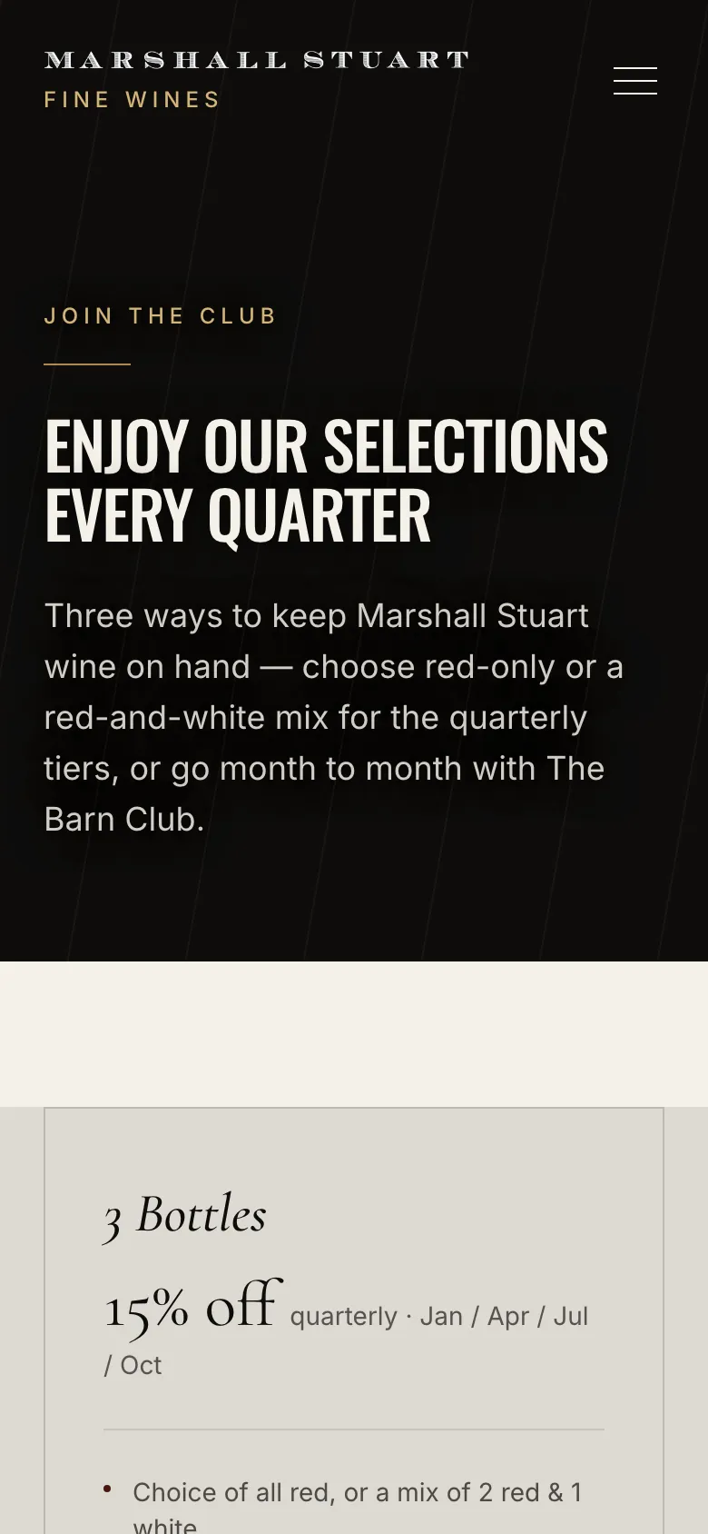 Marshall Stuart wine club page on a phone